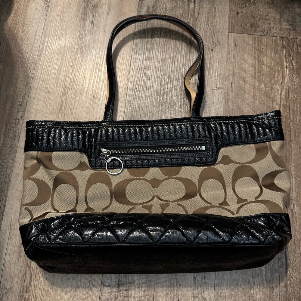 Coach Black and Tan Signature Tote